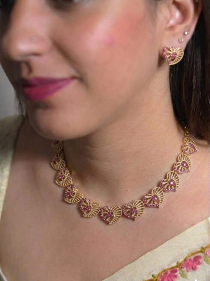 Ruby Heart Fan Designer Necklace