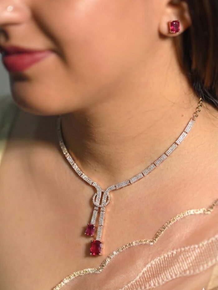 Ruby Tassel Lariat Necklace Set