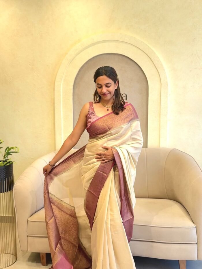 TISSUE SILK WITH JACQUARD BROCADE SAREE - PINK