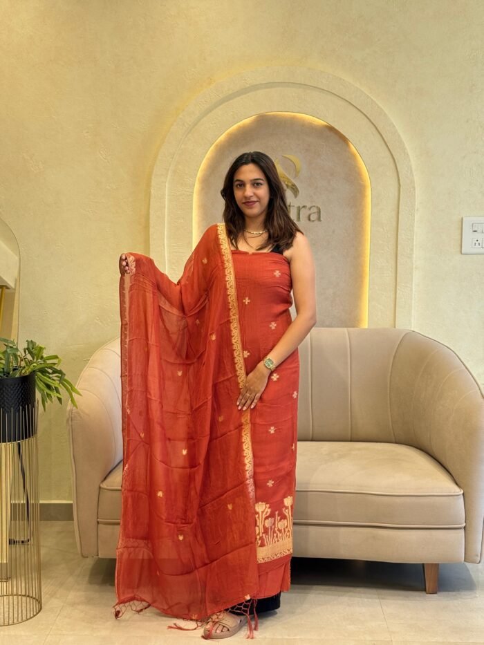 RUHANI RUBI UNSTITCHED SALWAR MATERIALS - ORANGE