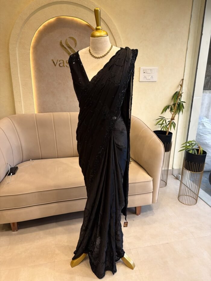 ROYAL BLACK PARTYWEAR BEAD WORKED SAREE
