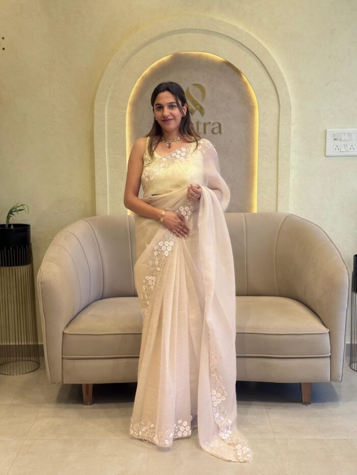 BAPTISM  SAREE SERIES  BEIGE/CHAMPAGNE COLOR CODE