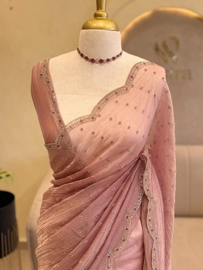 SIMPLE WORKED PARTYWEAR SAREES - PEACH