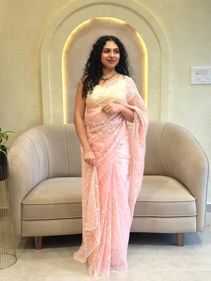 ELLEGENT PARTYWEAR COLLECTIONS PINK AND WHITE SAREES
