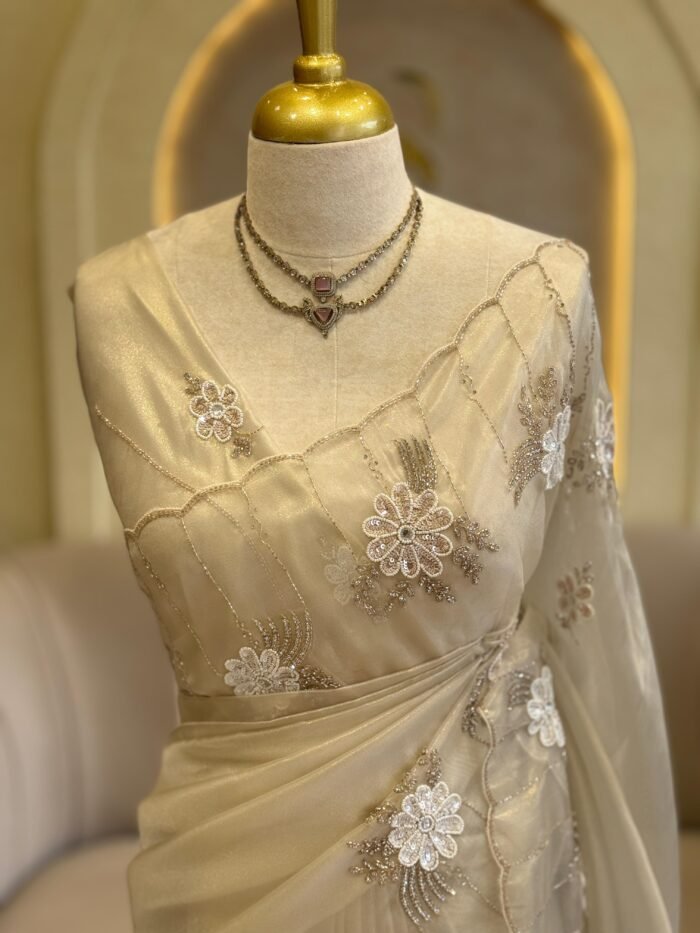 BAPTISM  SAREE SERIES  BEIGE/CHAMPAGNE COLOR CODE