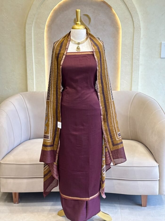 TRADITIONAL COTTON UNSTITCHED SALWAR MATERIAL WITH GOLEN ZARI BORDER