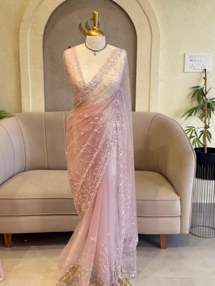 FUNCTIONAL WEAR HEAVY WORKED SAREE FOR BAPTISM AND ENGAGEMENT