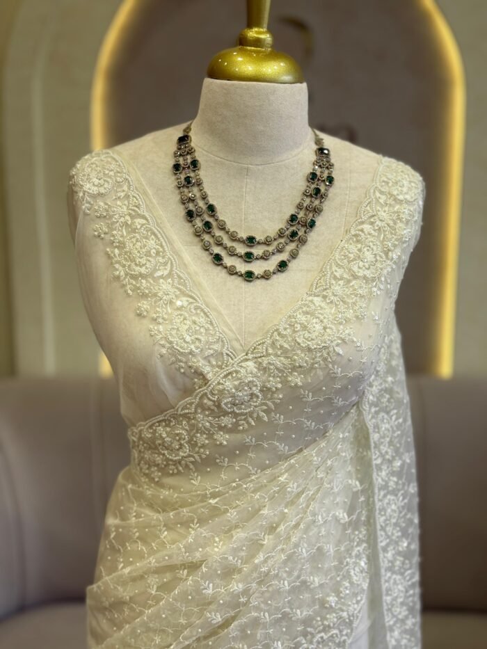 OFF WHITE HANDWORKED FUNCTIONAL WEAR PREMIUM SAREE
