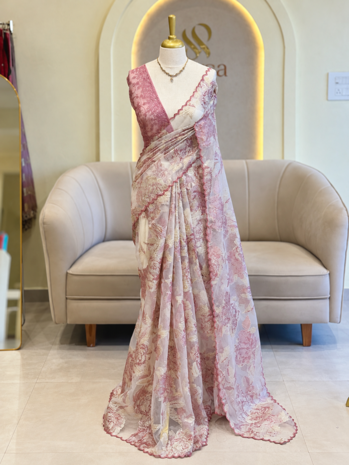 Partywear Appliqué Organza Saree