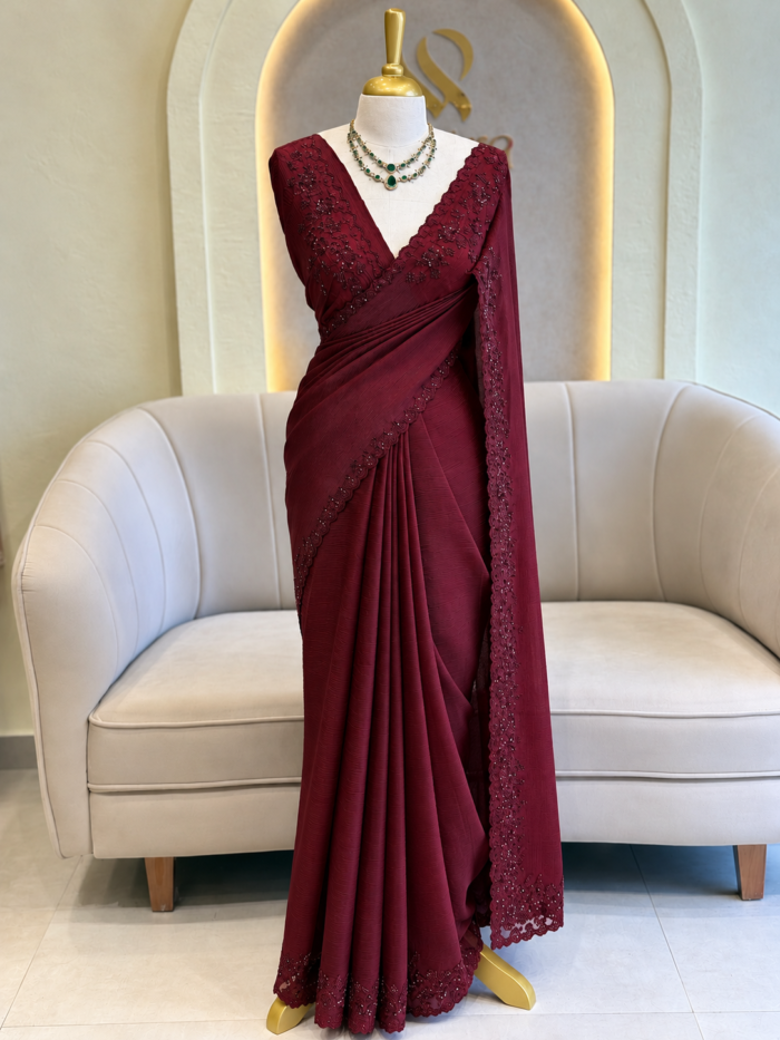 Crushed organza handwork saree