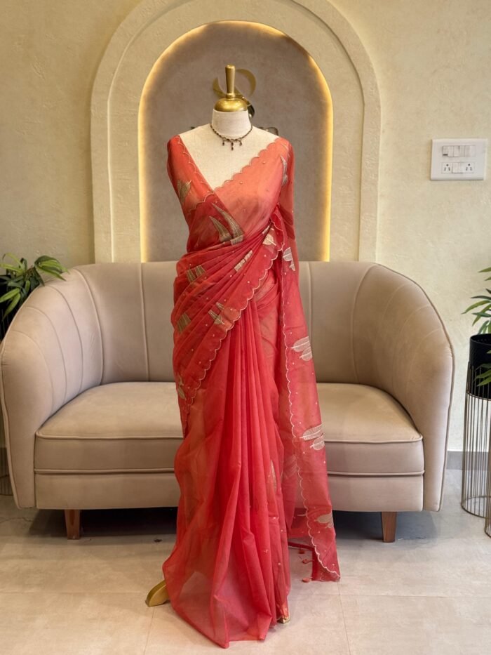 LEAF PATTERN ORGANZA SAREES